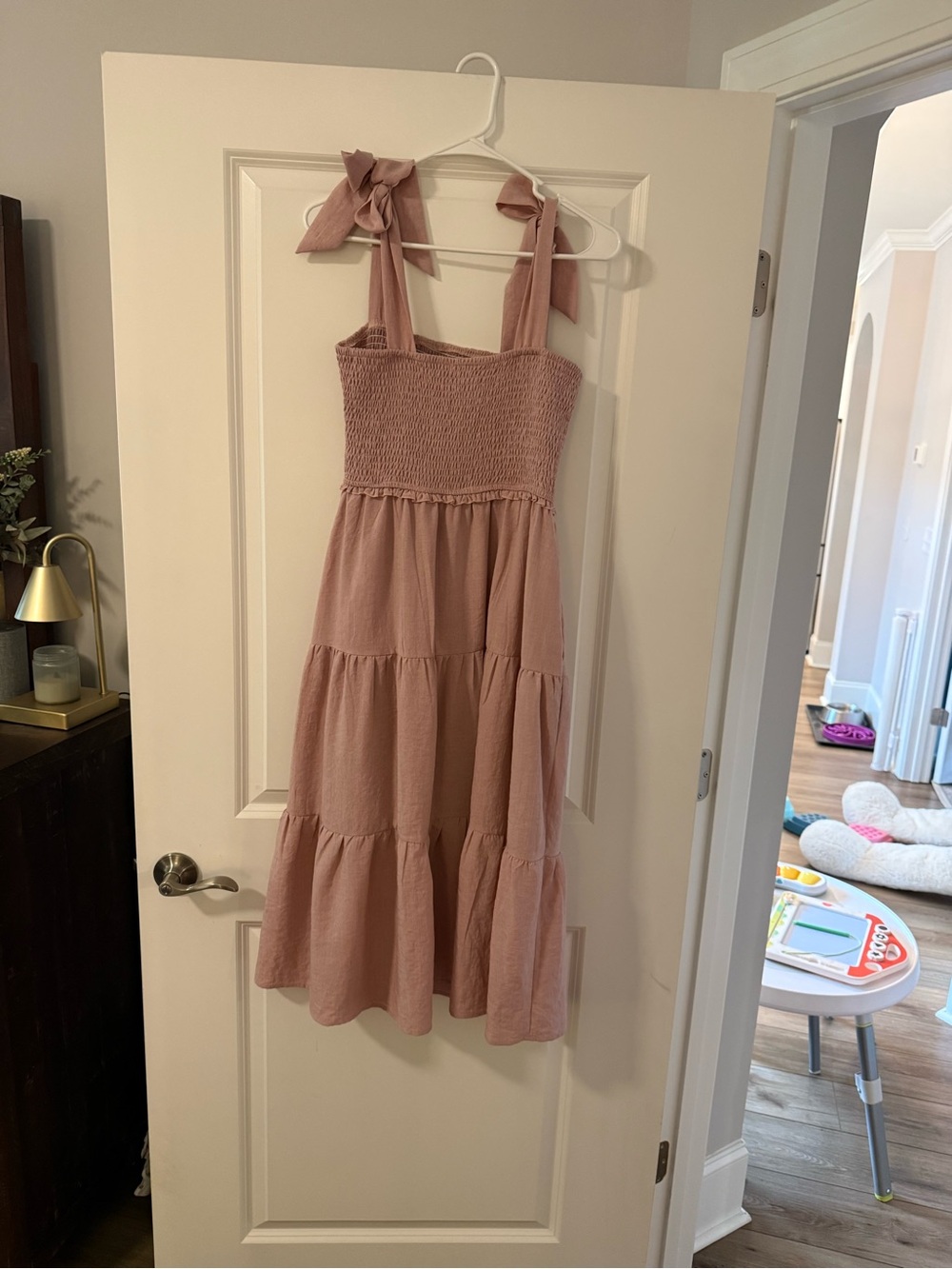 Pink Tie-Shoulder Tiered Sundress